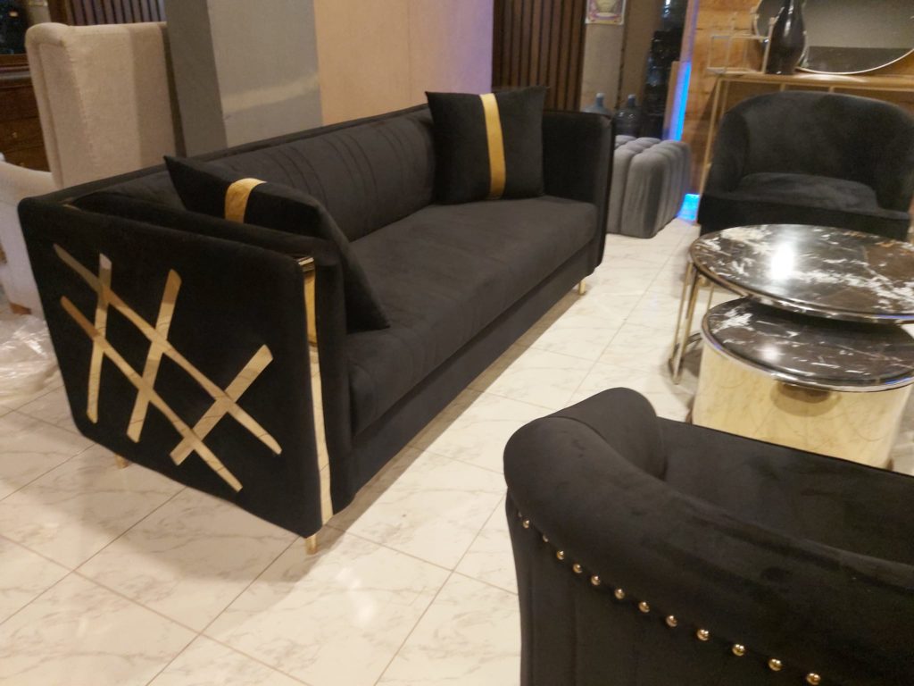 Brass strip sofa