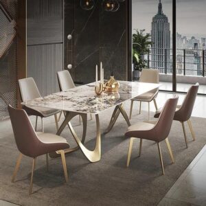 Metal base rexine dining table