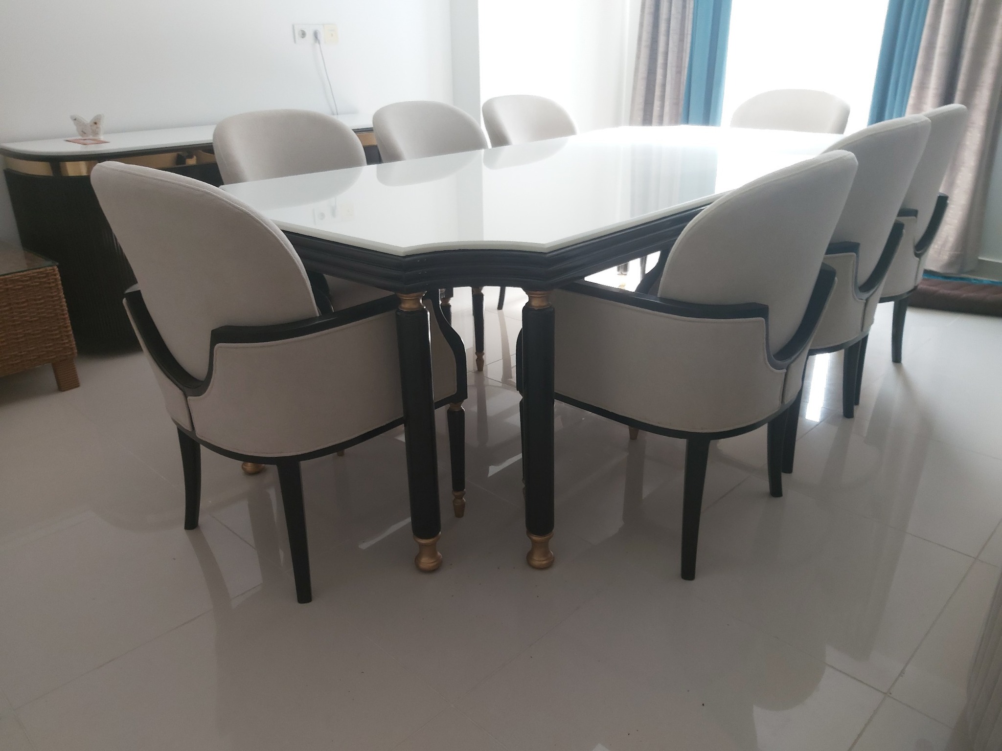 Eight chairs marble dining table set