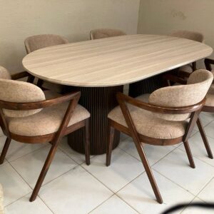 Oval round pillar wooden dining table